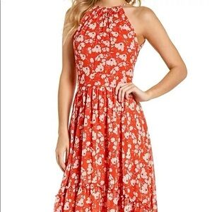 Eliza J Halter Neck High Low Red Floral Maxi Dress Size 6 Like New